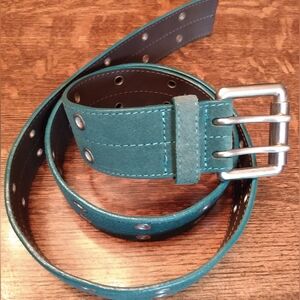 Green Suede-like Leather Grommet Belt Unisex